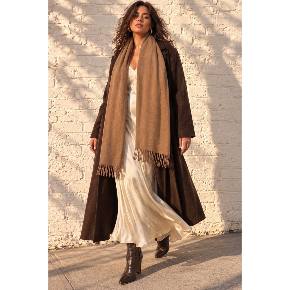 La Seine Camel Brown 100% Cashmere Fringe Scarf Classic Winter Wrap OS